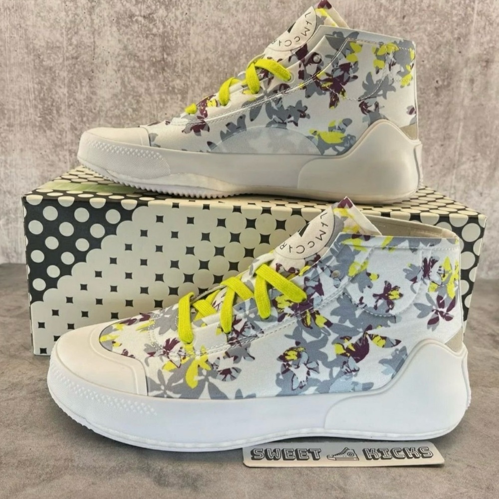Adidas by Stella McCartney Floral High-Top Sneakers - White and Yellow - Picture 7 of 9